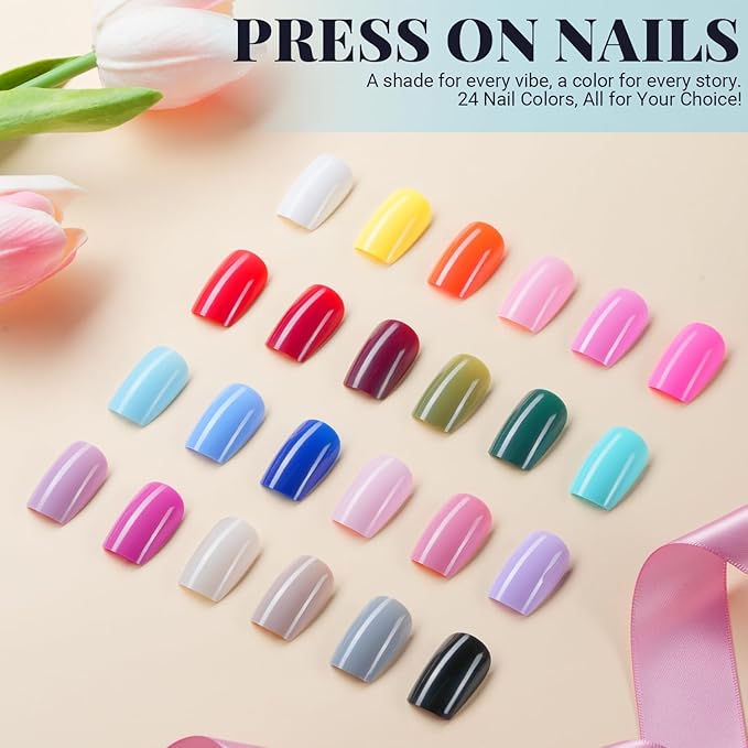 TsMADDTs Medium Square Press on Nails, 720PCS Fake Nails with Glue, Files, Sticker, Tweezer for Women Home Art DIY