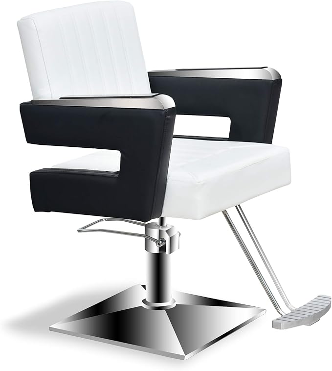 BarberPub Salon Chair for Hair Stylist, All Purpose Hydraulic Barber Styling Chair, Beauty Spa Equipment 8815 (6’’ Seat Height Adjustment) (Black&White)