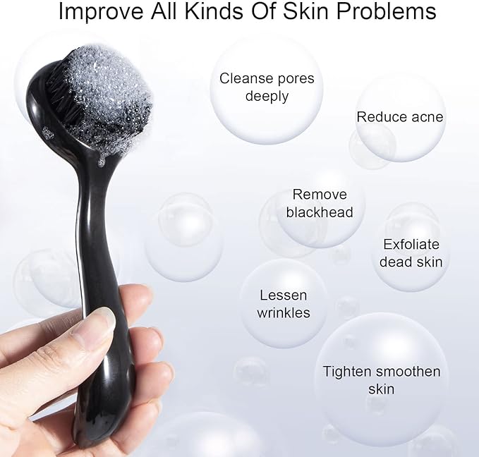 4 Pcs Large Face Scrubber, Beomeen Facial Cleansing Brush Charcoal Black Bristles Exfoliator Soft Brush with Lid for Gentle Deep Cleansing and Exfoliating