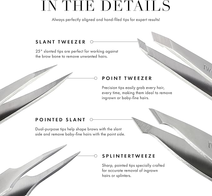 Tweezerman Hollygraphic Micro Mini Slant & Point Tweezer Set - Eyebrow Tweezers for Women and Men