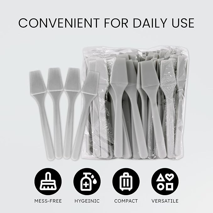 P 200pcs PANA Cosmetic Make Up Disposable Plastic 2.5" Spatulas Skin Care Facial Cream Mask Spatula (GRAY-200 Pieces in a Box)