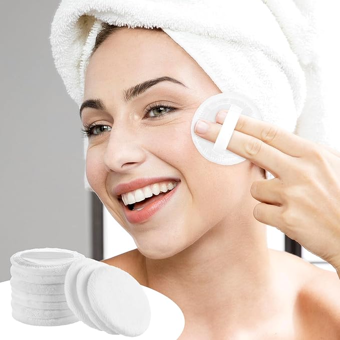 10Pcs 100% Cotton Round Dusting Powder Puff, White Round Velour Makeup Powder Puff, 2.4 Inch Soft Velour Foundation Puffs, Body Face Powders Puffs with Ribbon for Loose and Foundation