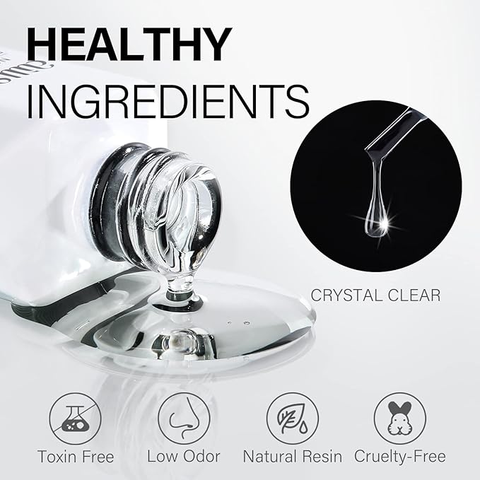 AILLSA Gel Nail Glue for Acrylic Nails, 4 in 1 Super Strong Nails Gel Glue for Fake Nail Tips,15ML High Capacity Long Lasting Brush On Nail Glues for Rhinestone Pearl Foil, (U V Lamp Curing Needed)