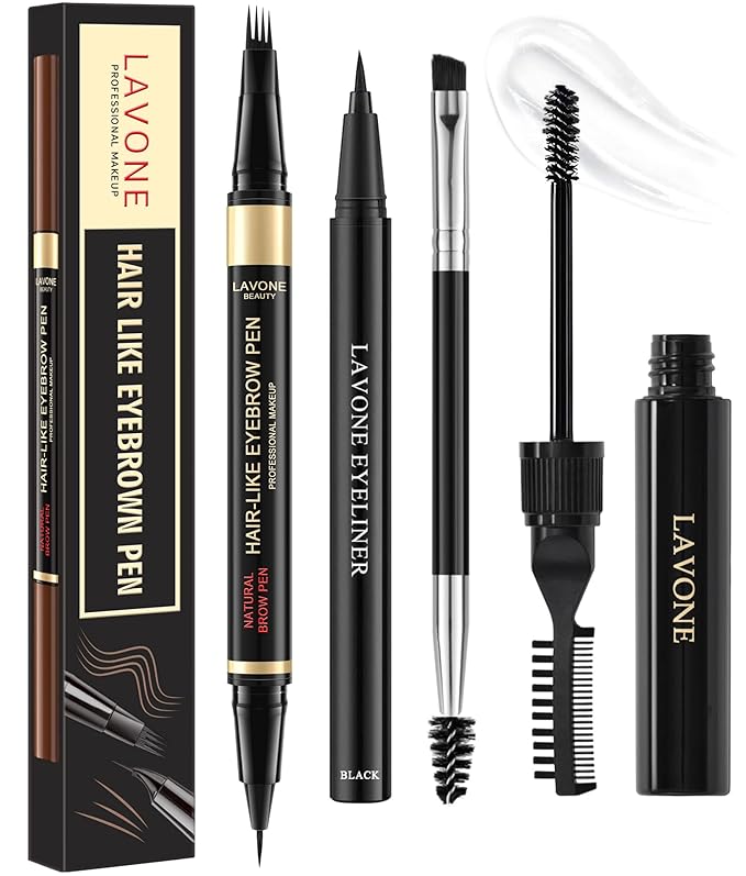 Eyebrow Pencil Kit, with Microblading Eyebrow Pen, Eyebrow Gel, Eyeliner, Eyebrow Brush, Eyebrow Pencils for Women, Waterproof, Smudge Proof, Long Lasting Makeup Formula - Blonde