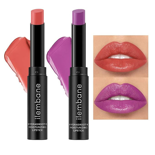 2-Pack Moisturizing Purple & Nude Pink Lipstick Set – Hydrating Creamy Lip Color for Dry, Cracked Lips, Weightless Glossy Lip Balm with Vitamin E, Long Lasting Vegan Lipstick