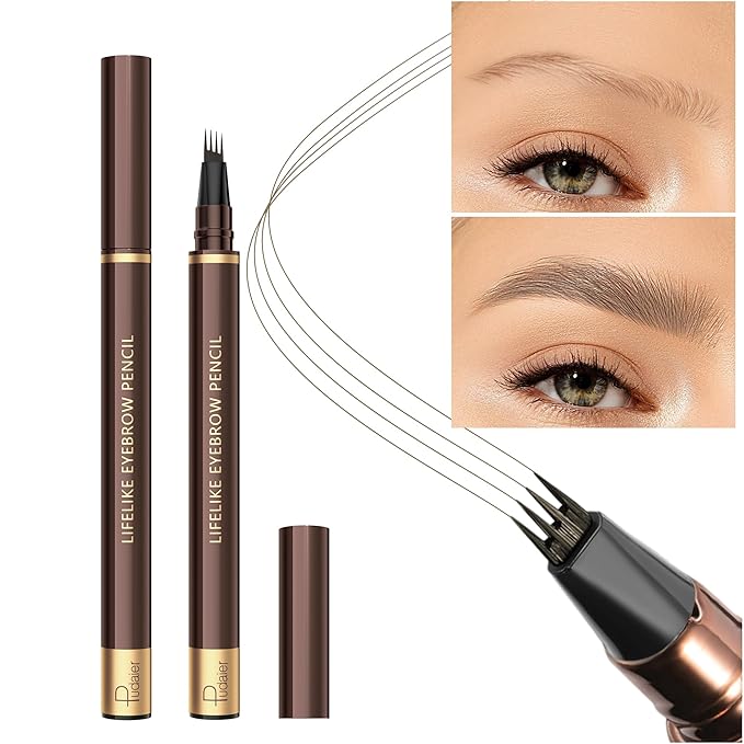 2 Pack 4-Tip Microblading Eyebrow Pen with 2 Brow Brushes, Waterproof Vegan Formula Eyebrow Pencils for Women to Effortlessly Create Natural Hair-Like Strokes, All-Day Wear (Blonde)