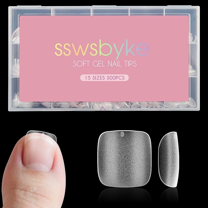 Toe Nail Tips, SSWSBYKE 300 Pcs 15 Sizes Square Round Full Cover Fake Toe Nails Press On Clear Pre-shape Soft Gel Toe Nail Tips Matte Acrylic Nail Extensions DIY Home Salon