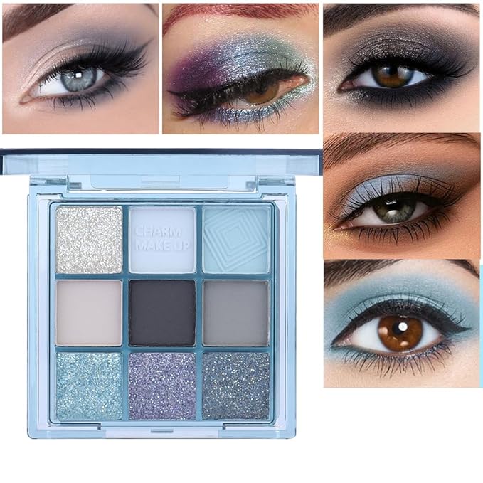 Eyeshadow Palette Makeup- 9 Colors Navy Blue Colorful Eyeshadow Palette Matte Shimmer Natural Eye Shadow palettes Highly Pigmented Naturing-Looking Long Lasting (Blue#)