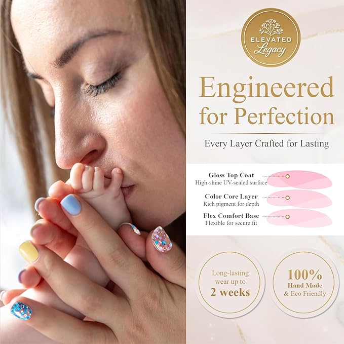 Large-Citrus Splash Fake Nails Press-On Manicure Kit for Women | French Tip 10 Nails | Nail Glue, Dual Nail File, Cuticle Stick, Buffer Block | Measure Before Ordering