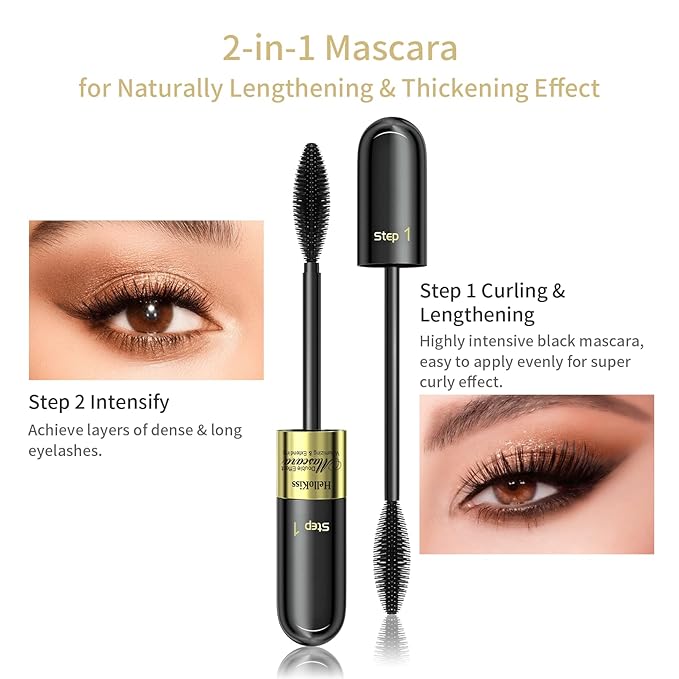VIBELY 2 IN 1 Lash Cosmetics 4D Silk Mascara - 5x Longer, Waterproof, No Clumping, Long-lasting Black