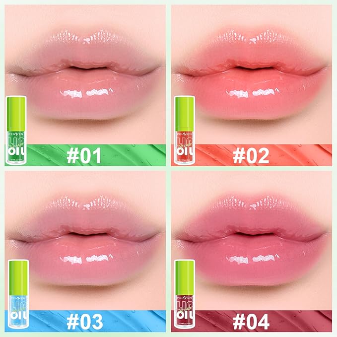 4 PCS Hydrating Lip Oil, Big Brush Head Lip Glaze Shiny Transparent Fat Lip Glow Oil, Nourishing & Non-sticky Long Lasting Fresh Clear Smooth Lip Care Plumping Lip Oil (4PCS A)