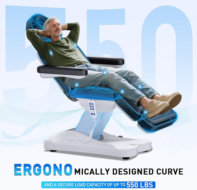 Fully Electric Beauty Tattoo Chair Facial Bed with 3 Motor for Esthetician Clients, Multi-Functional Adjustable Backrest and Legrest Electric Spa Chair with 200W Motor for Physical Therapy, Black