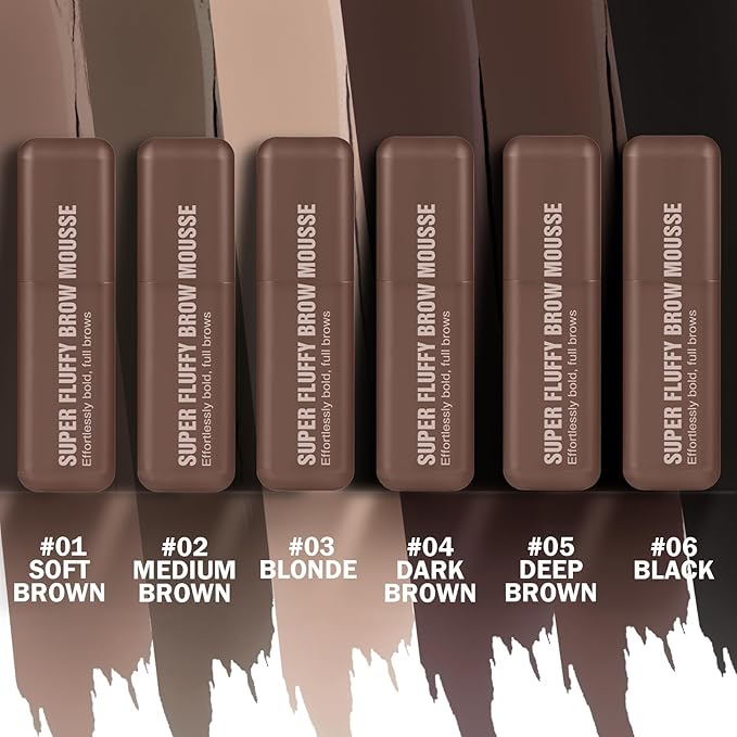Brow Super Fluff Eyebrow Gel Mousse, Volumizing and Tinted Thickening Eyebrow, Waterproof, Long-Lasting, Easy-to-Use for Soft Full Brows, 2 Medium Brown
