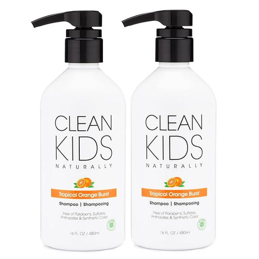 Clean Kids Naturally Tropical Orange Burst Shampoo, All-Natural, Gluten-free, Vegan, and Cruelty-free, Paraben-Free, EWG Verified, 16 oz (2 Bottles)