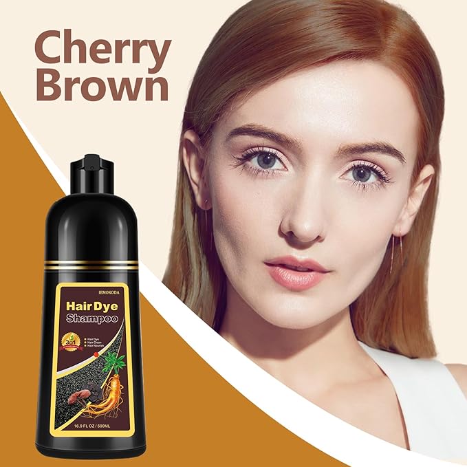 Instant Cherry Brown Hair Dye Shampoo for Gray Hair 3 in 1, Natural Hair Color Shampoo for Women Men Brown Colors in 10-15 mins, 100% Coverage Herbal Ingredients Hair Dye 16.10 Fl Oz (Cherry brown)