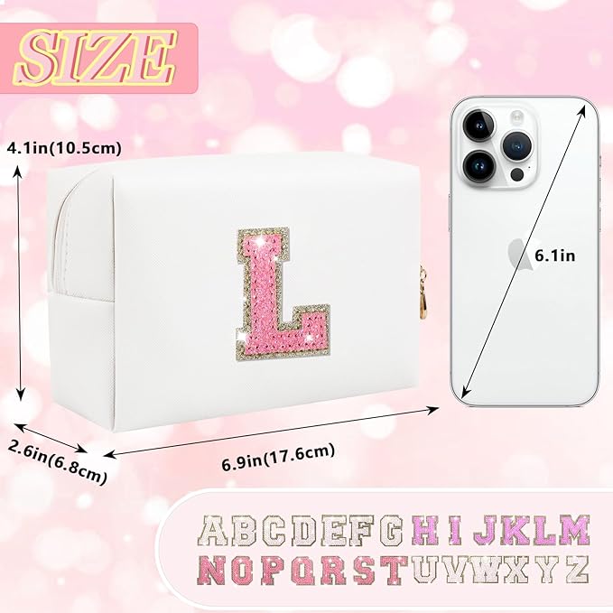 Initial letter patch makeup bag,