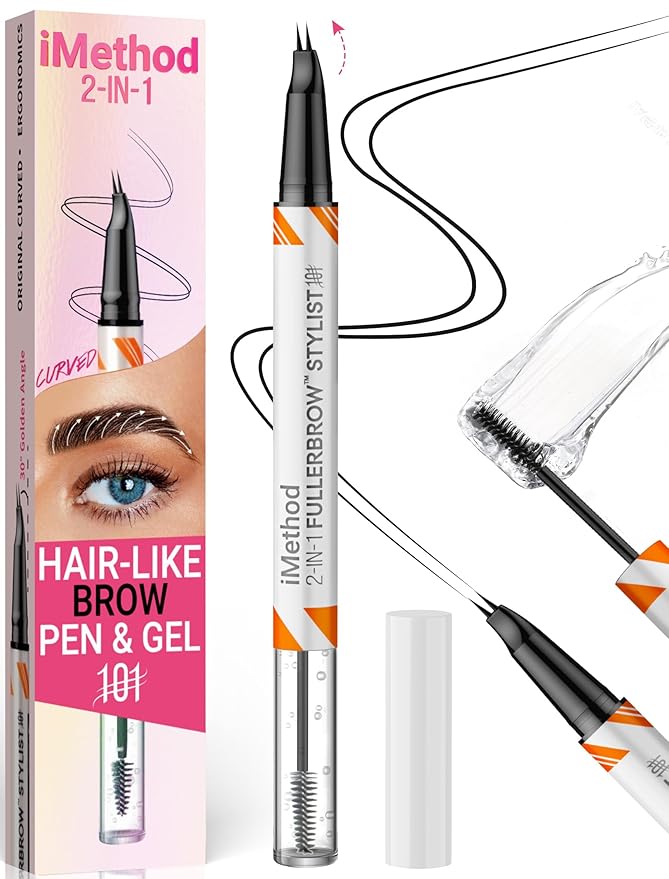 iMethod Curved Eyebrow Pen and Eyebrow Gel - Eyebrow Pencils for Women with Natural Hair Like Strokes, Brow Gel Clear for Soft Full Brows, Waterproof, All-Day Defined, Black