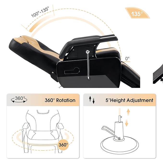 BarberPub Heavy Duty Reclining Barber Chair, All Purpose Hydraulic Salon Chairs for Hair Stylist, Barbershop Salon Tattoo 2688(Yellow&Black)