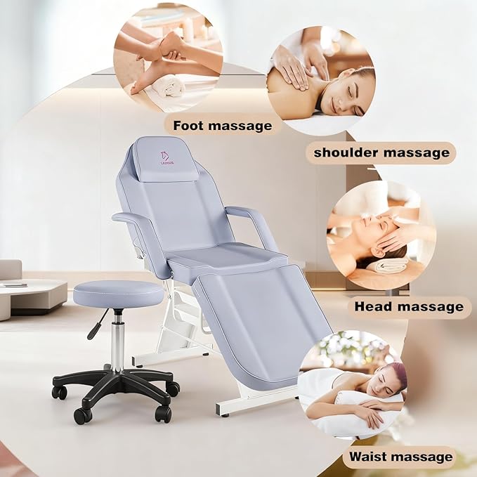 Facial Chair Massage Table 73in 3-Section Multipurpose Massage Bed Professional Tattoo Table Salon Spa Equipment for Facial Spa Beauty Spa Salon Equipment-Purple