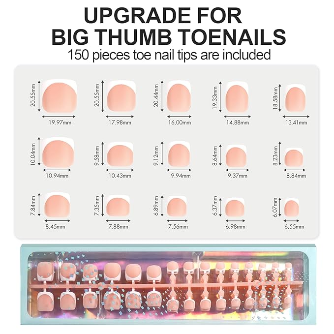 Vansiho Press on Toenails Short, French Tips Toe Nail Press on Square for Women, Soft Gel Fake Toenails, Acrylic Nails Soak off Toe Nail Home DIY 15 Sizes