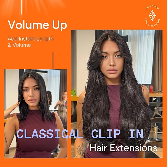 Full Shine Real Hair Extensions Brunette 22 Inch Mocha Brown Clip ins Real Human Hair Black Women 120 G 7 Pcs