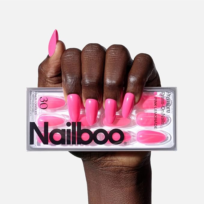 Nailboo Press On Nails, Salon-Quality Reusable Fake Nails for Fast DIY Manicure with Strong Hold Nail Glue for Press Ons, Nail File, & Alcohol Prep Pads, Pink Lemonade