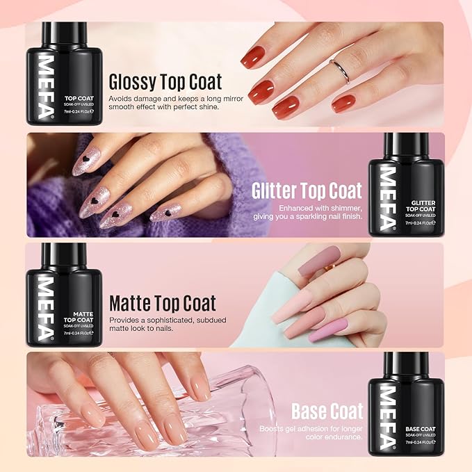 MEFA Gel Nail Polish Kit with U V Light, 32 Colors All Seasons Soak Off 60 Pcs Gel Polish Nail Set with Matte/Glossy Glitter Base Top Coat Manicure Tools Nails DIY Decorations Gifts for Women