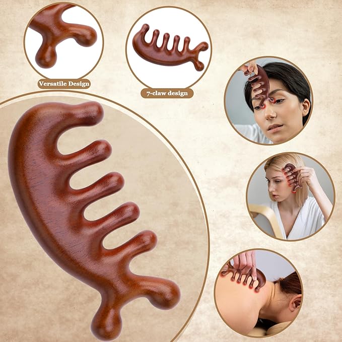 3 Pcs Wooden Head Scalp Massager Comb, Head Massage Tool for Relaxation Hair Gua Sha Comb for Mother,Gaughter,Wife