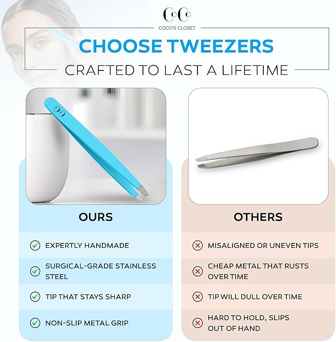 Tweezers for Facial Hair Women, Professional Precision Eyebrow Tweezers for Women and Men, Sharp Stainless Steel Slanted Tip for Hair Removal, Eyebrows and Ingrown Hair