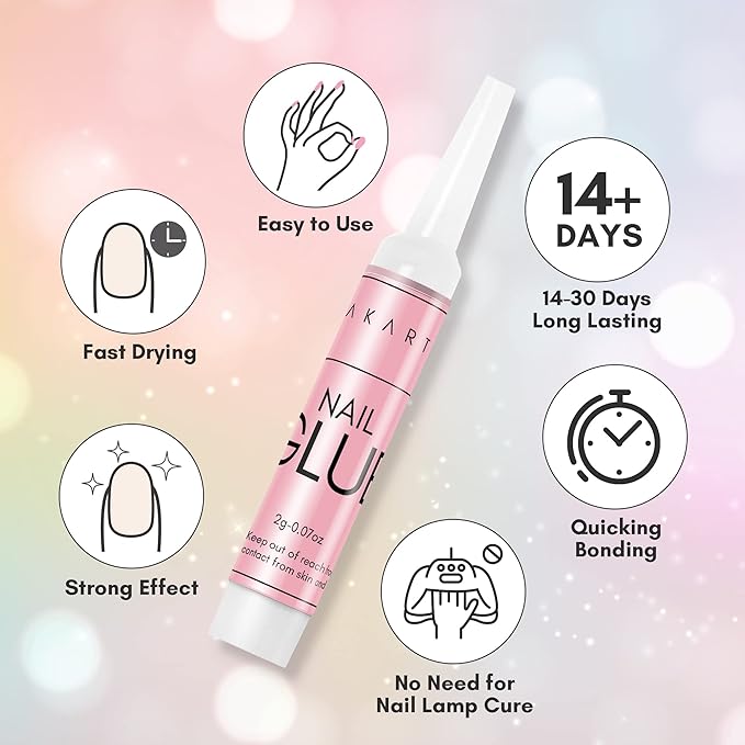 Makartt Super Strong Nail Glue for Acrylic Nails Press On Nails Professional Nail Adhesive Bond Nail Tips Glue for Stick On Nails Long Lasting Nail Glue for Fake Nails Broken Nails Repair 0.07oz 40Pcs