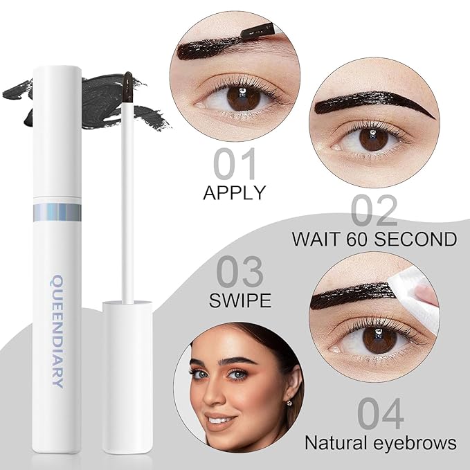QueenDiary Eyebrow Stain Long Lasting Eyebrow Makeup Smudge-proof Eyebrow Gel Waterproof Transfer-proof Vegan Cruelty-free Eyebrow Gel (Black Brown)