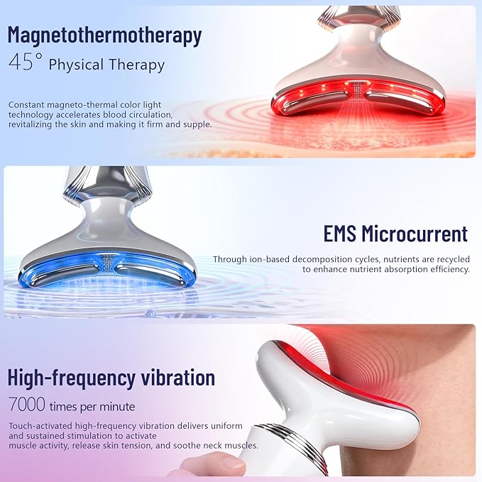 2025 New 7 in 1 Face Massager Tool, Red Light Therapy for Face and Neck, Portable Face Lift Device, Neck Massager for Double Chin Reducer