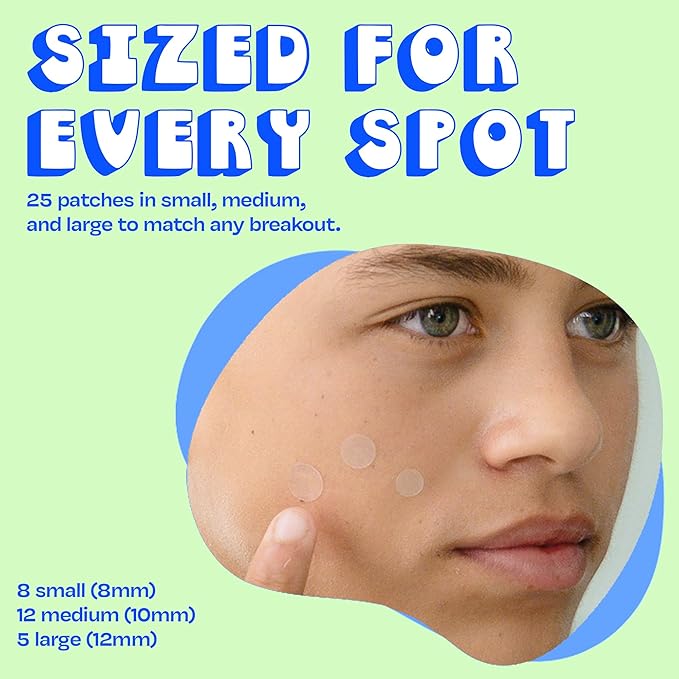 JB SKRUB The Pimple Patches for Face Acne, Ultra Discreet Clear Hydrocolloid Patches with Salicylic Acid & Niacinamide, Skin Care for Kids & Teens - 3 Packs of 25 Small, Medium & Large Spot Treatments