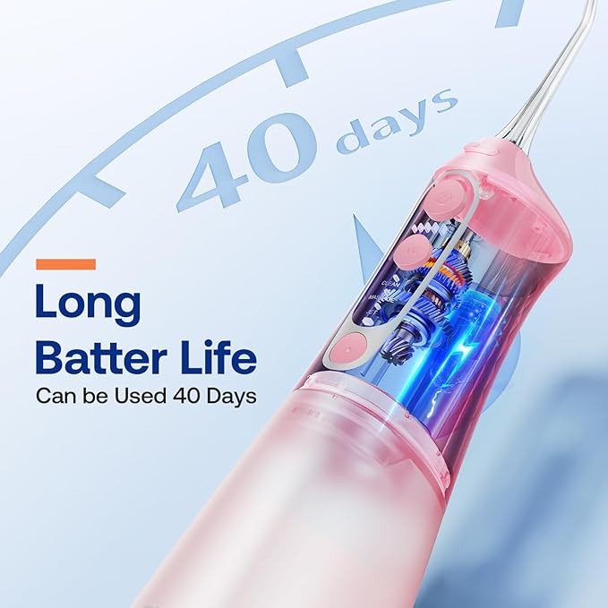 Bitvae C6 Water Flosser Teeth Picks, Portable Cordless Oral Irrigator, IPX7 Waterproof Braces Flossers Cleaner, 5 intensities 6 Jet Tips, USB Rechargeable Water Dental Picks for Cleaning, Pink