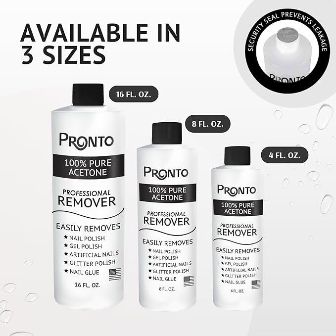 Pronto 100% Acetone Nail Polish Remover - Gel Polish Remover for Nails | Acetone Nail Polish Remover & Remover For Nails, Glue, Gel, Acrylic & Dip | 100 Percent Pure Acetone, 16 Fl oz (Pack of 1)