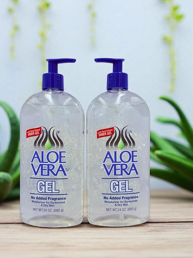 Aloe Vera Gel (24 oz) pack 2 – Pure, Stabilized Aloe Vera Gel for Face, Hair & Body – Soothing Sunburn Relief, Hydration & Skin Repair – No Added Colors or Fragrances.