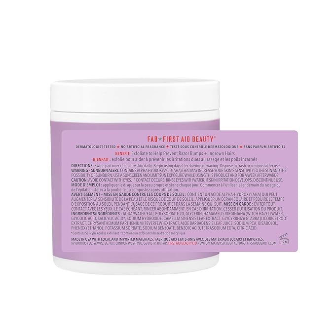 First Aid Beauty - Ingrown Hair Pads with BHA + AHA - Aftershave Treatment Pads to Help Prevent Razor Bumps for Men & Women - Exfoliate Underarms & Bikini Area - Compostable for Daily Use - 60 Pads