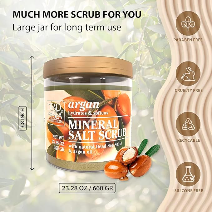 Dead Sea Collection Argan Salt Scrub – Exfoliating Body Scrub for Women – Moisturizing and Nourishing Skin – with Pure Oils and Dead Sea Minerals (23.28 Oz)