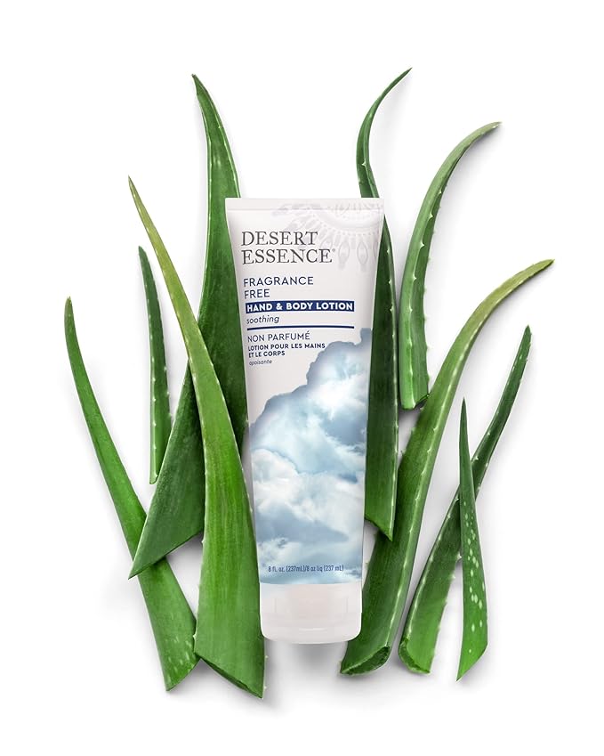 Desert Essence Fragrance Free Hand & Body Lotion - 8 Fl Ounce - Soothing - Aloe Vera - Shea Butter - Green Tea - Coconut Oil - Jojoba Oil