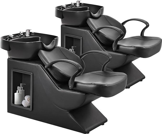 Shampoo Bowl and Chair Set for Salon 2PCS, Backwash Barber Chair,ABS Plastic Shampoo Bowl Sink Unit w/Storage Box for Beauty Spa Barbershop