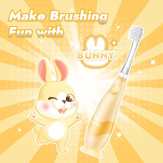 Papablic Toddler Sonic Electric Toothbrush Kids for Ages 1-3 Years, Baby Electric Toothbrush with Cute Rabbit Cover and Smart LED Timer, 2 Brush Heads (Bunny)