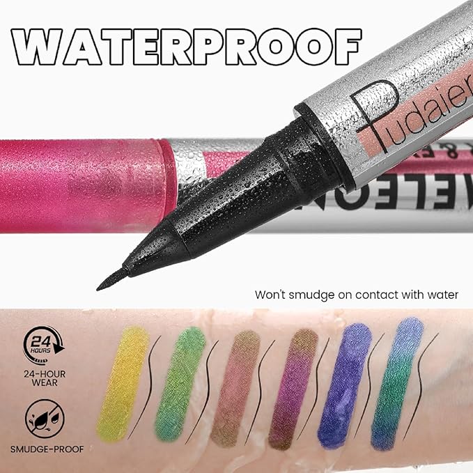 Black and Multichrome Waterproof Liquid Eyeliner, Stay All Day Eye Liner Pen with Precise Tips for Women, Smudge-Proof & Transfer-Resistant, Vegan & Cruelty-Free