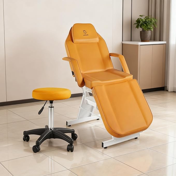Facial Chair Massage Table 73in 3-Section Multipurpose Massage Bed Professional Tattoo Chair Salon Spa Equipment for Facial Spa Beauty Spa Salon Equipment-Orange