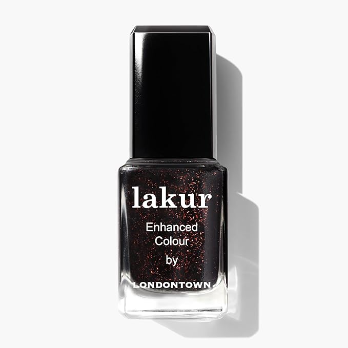 LONDONTOWN lakur Nail Polish - Chip-Resistant, Non-Toxic, Conditions & Hydrates Nails | Glittery Copper Flecked Brown, Around the Fireplace, .40 fl oz