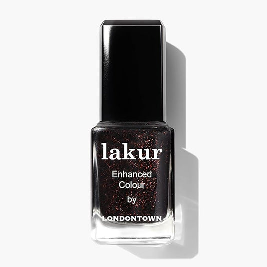 LONDONTOWN lakur Nail Polish - Chip-Resistant, Non-Toxic, Conditions & Hydrates Nails | Glittery Copper Flecked Brown, Around the Fireplace, .40 fl oz