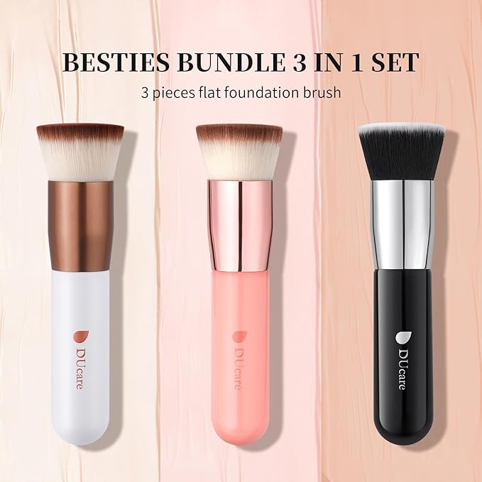 Foundation Brush 3pcs DUcare Flat Top Kabuki Brush Synthetic Professional Makeup Brushes Liquid Blending Mineral Powder Buffing Stippling