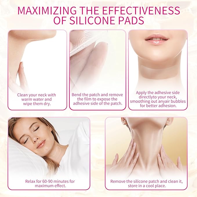 HUAFA 3PCS Silicone Neck Wrinkle Patches, Overnight Reusable Silicone Smoothing Pads, Reusable Anti-Aging Pads for Smoothing & Firming (1.5-Mo Supply)