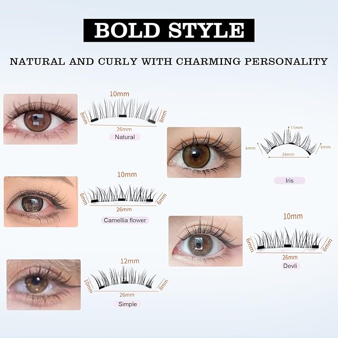 Elara Craft Magnetic Eyelashes,Magnetic Eyelashes with Applicator,2025 New Magnet Lashes Natural Look,Reusable No Glue Needed Soft Lashes Kit for Women Daily Use(02+04)