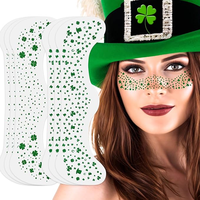 MEICOLY St Patricks Day Accessories,Leaf Face Sticker Costume,St Patricks Day Temporary Tattoos for Kids Women,Clover Shamrock Stickers,Green Makeup Tattoo,Green Freckles Face Tattoo,6Pcs,2 Styles
