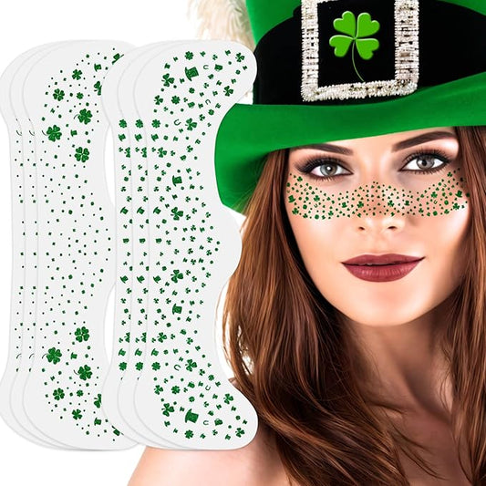 MEICOLY St Patricks Day Accessories,Leaf Face Sticker Costume,St Patricks Day Temporary Tattoos for Kids Women,Clover Shamrock Stickers,Green Makeup Tattoo,Green Freckles Face Tattoo,6Pcs,2 Styles